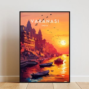 Varanasi Travel Print - India, Varanasi Poster, India Poster, Travel Wall Art, India Print, River Ganges, River Ganges poster, Varanasi Art