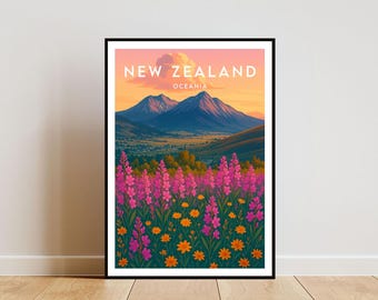 Wydruk podróży Nowej Zelandii - Oceania, plakat Nowej Zelandii, plakat Wellington, wydruk Wellington, wydruk Nowej Zelandii, Nowa Zelandia, prezent urodzinowy