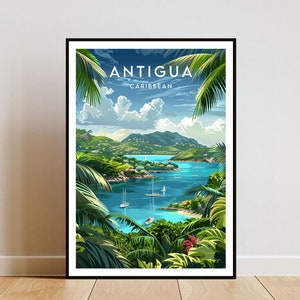 Antigua Travel Print - Caribe, Cartel de Antigua, Cartel del Caribe, Arte de la pared de viaje, Impresión de Antigua, Antigua, Caribe, Antigua y Barbuda