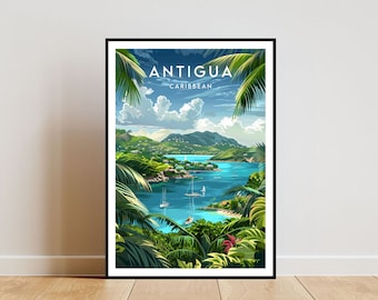 Antigua reizen print - Caraïben, Antigua poster, Caraïbische poster, reizen kunst aan de muur, Antigua Print, Antigua, Caraïben, Antigua en Barbuda