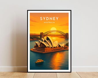 Impresión de viaje de Sídney - Australia, póster de Sídney, póster de Australia, impresión de Australia, arte mural de viajes, impresión de Sídney, Sídney, Ópera de Sídney