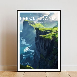Impression de voyage des îles Féroé - Danemark, affiche des îles Féroé, affiche du Danemark, art mural voyage, impression du Danemark, Danemark, Europe, îles Féroé