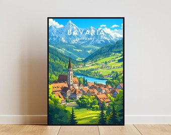 Beieren reizen print-Duitsland, Beieren poster, Duitsland poster, reizen muur kunst, Duitsland print, poster, Duitsland, Europa, Beierse Alpen print
