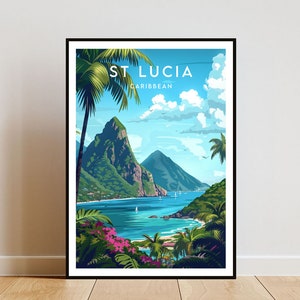 Impresión de viaje de Santa Lucía - Caribe, Cartel de Santa Lucía, Cartel del Caribe, Arte de la pared de viaje, Impresión de Santa Lucía, Santa Lucía, Caribe, Viajes, Cartel