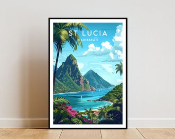 St. Lucia Travel Print - Caraïben, St. Lucia-poster, Caraïbische poster, reizen kunst aan de muur, St. Lucia Print, St. Lucia, Caraïben, reizen, poster