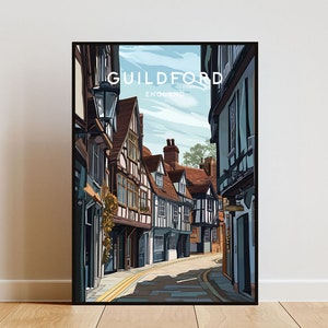 Guildford Travel Print - England, Guildford Poster, England Poster, Travel Wall Art, England Print, Britain, Guildford Wall Art, UK print