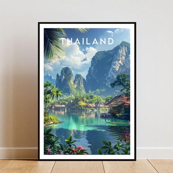 Thailand resetryck, Thailand poster, reseväggkonst, Thailand tryck, reseaffisch, backpacking poster, Sydostasien, väggdekor, Thailand