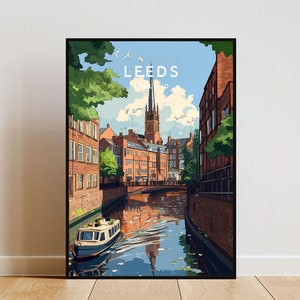 Leeds Travel Print - Inglaterra, Cartel de Leeds, Cartel de Inglaterra, Arte de la pared de viaje, Impresión de Inglaterra, Inglaterra, Europa, Leeds, Reino Unido, Gran Bretaña, Viajes