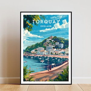Torquay Travel Print - Inglaterra, Cartel de Torquay, Cartel de Inglaterra, Arte de la pared de viaje, Impresión de Inglaterra, Inglaterra, Europa, Torquay, Reino Unido, Gran Bretaña