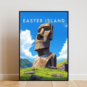 Easter Island Travel Print - Chile, Easter Island Poster, Chile Poster, Travel Wall Art, Chile Print, Easter Island Wall Art, South America