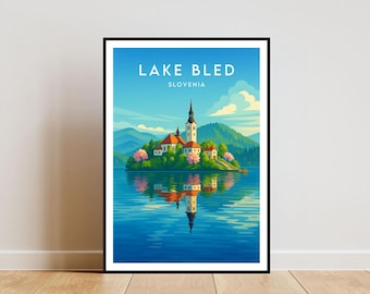 Lake Bled Travel Print - Slovenia, Lake Bled Poster, Slovenia Poster, Slovenia Print, Travel Art, Lake Bled Print, Lake Bled Travel Poster