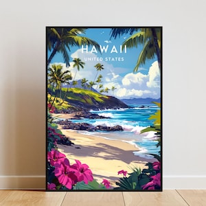 Hawaii Travel Print - United States, Hawaii Poster, America Poster, Travel Wall Art, America Print, Poster, America, Hawaii Wall Art, USA