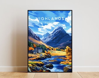Impresión de viaje a las Tierras Altas de Escocia - Escocia, póster de las Tierras Altas, póster de Escocia, arte mural de viaje, impresión de Escocia, póster, Escocia, Tierras Altas