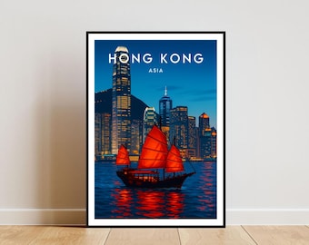 Hong Kong Travel Print - Asia, Hong Kong Poster, China Poster, Travel Wall Art, China Print, Hong Kong Print, Hong Kong, Hong Kong Art