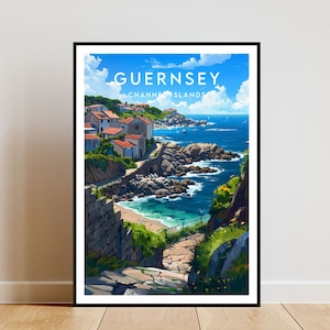 Guernsey Travel Print - Islas del Canal, Cartel de Guernsey, Cartel de las Islas del Canal, Arte de la pared de viaje, Impresión de las Islas del Canal, cartel, Europa