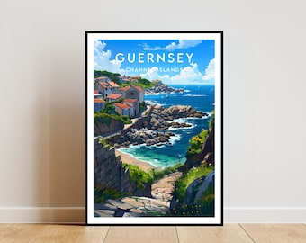 Guernsey Travel Print - Channel Islands, Guernsey Poster, Channel Islands Poster, Travel Wall Art, Channel Islands Print, poster, Europe