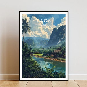 Laos Travel Print, Laos Poster, Travel Wall Art, Laos Print, Travel poster, Backpacking Poster, SE Asia, Home Wall Decor, Laos Home wall Art