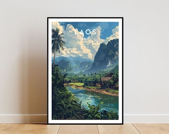 Laos reizen print, Laos poster, reizen muurkunst, Laos print, reisposter, backpacken poster, Zuidoost-Azië, muurdecoratie huis, Laos huis kunst aan de muur