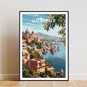 Impresión de viaje de Udaipur - India, cartel de Udaipur, cartel de la India, arte de la pared de viaje, impresión de la India, arte de la pared de Udaipur, decoración de la pared de la India, Rajasthan