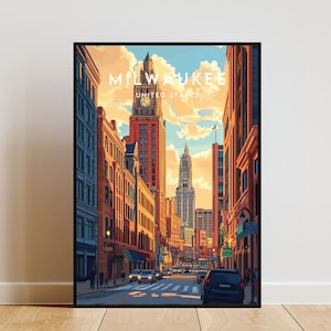 Impressão de viagem de Milwaukee - Estados Unidos, pôster de Milwaukee, pôster da América, arte de parede de viagem, impressão da América, América, Milwaukee, EUA, Wisconsin