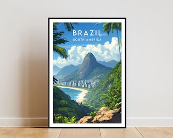 Impressão de viagem pelo Brasil - América do Sul, pôster do Brasil, pôster da América do Sul, arte de parede de viagem, impressão do Brasil, América do Sul, viagem, Brasil, Rio