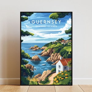Impresión de viaje a Guernsey: Islas del Canal, póster de Guernsey, póster de las Islas del Canal, arte mural de viaje, impresión de las Islas del Canal, póster, Europa