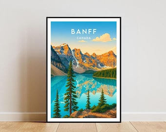 Banff Travel Print - Canada, Banff Poster, Canada Wall Art, Canada Illustration, North America Art, Travel Gift, Alberta Decor