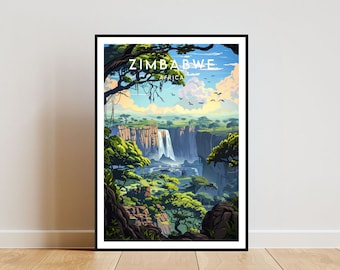 Impresión de viaje de Zimbabwe - África, Cartel de Zimbabwe, Cartel de África, Arte de la pared de viaje, Impresión de África, Arte de la pared de Zimbabwe, Zimbabwe