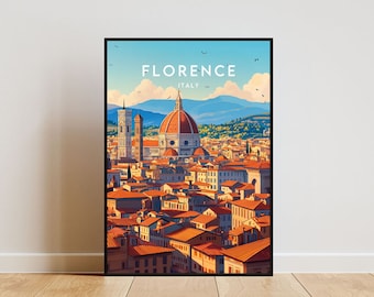 May include: A colorful illustration of the city of Florence, Italy, with the Duomo in the center. The text "FLORENCE ITALY" is at the top of the image.