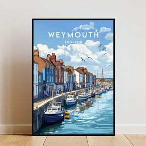 Weymouth Travel Print - Inglaterra, Cartel de Weymouth, Cartel de Inglaterra, Arte de la pared de viaje, Impresión de Inglaterra, Inglaterra, Europa, Weymouth, Reino Unido, Gran Bretaña