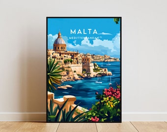 Impresión de viaje a Malta - Europa, póster de Europa, póster de Malta, arte mural de viaje, impresión de Malta, Malta, Europa, europeo, La Valeta, arte mural de Malta