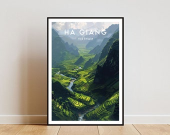 Impresión de viaje de Ha Giang - Vietnam, cartel de Ha Giang, cartel de Vietnam, arte de la pared de viaje, impresión de Vietnam, arte de la pared de Ha Giang, bucle de Ha Giang, SE Asia