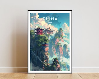 China Travel Print, China Poster, Travel Wall Art, China Print, Travel poster, Backpacking Poster, Wall Decor, China Wall Art, Chinese
