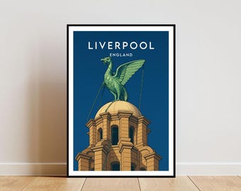 Liverpool Travel Print - England, Liverpool Poster, England Poster, Travel Art, England Print, Liverpool Print, Liverpool, Liver Bird Poster