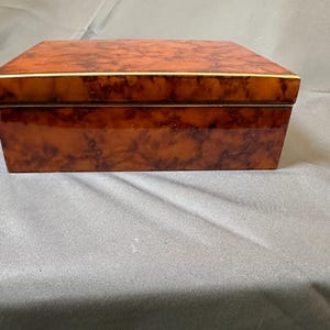 Vintage Tagiri Japan Faux Tortoiseshell Jewelry Box Brass Trim Mid Century Trinket Box Vanity Storage Decor