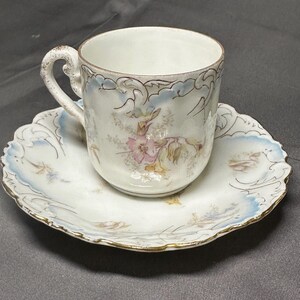 Antique Carlsbad Austria Demitasse Cup and Saucer Set, Vintage LS S Lazarus Straus & Sons Porcelain Espresso Cup, Floral Gilded Cabinet Cup