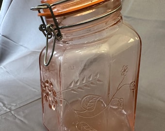 Vintage Rosenthal‑Netter Pink Glass Canister • Made in Italy • Angled Lid Storage Jar • MCM Kitchen Decor