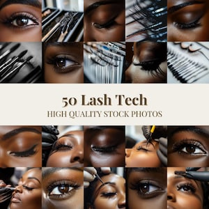 50 Melanin Beauty Eyelash Extensions Stock Photos - High-Quality Black African American Models - Lash Tech Branding Kit