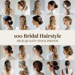 100 Bridal Hairstyle Stock Photo Bundle,Faceless Neutral Wedding Images for Instagram Reels, Marketing, Beige Aesthetic Bridal Photography