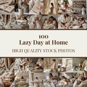 100 Lazy Day Stock Photo Bundle Faceless Neutral Beige Girl Aesthetic Images for Minimalist Instagram Reels, Light Cream DFY Lifestyle Posts