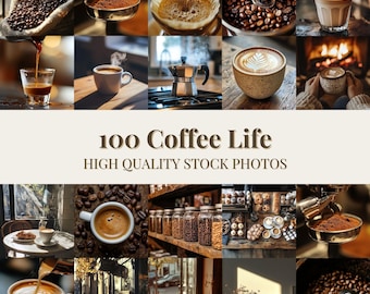 100 Coffee Shop Stock Photo Bundle | Cafe Image & Coffee Beans | Latte Entrepreneur Lifestyle | Faceless Marketing for Instagram Reel Covers
