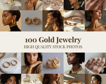 100 Gold Jewelry Stock Photo Bundle | Beige Aesthetic Images | Faceless Marketing for Fashion and Lifestyle | Done for You