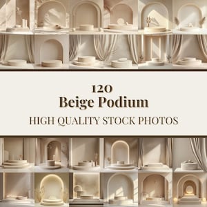 120 Beige Minimalistic Product Display Mock-Up | Neutral Product Podium Photography | Showcase Stock Photos for E-commerce & Branding