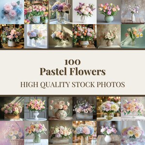 顔のない結婚式やライフスタイルのマーケティング、花屋の自然美学の Instagram リール カバーのための 100 枚のパステル カラーの花束のストック写真
