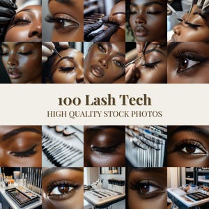 100 Melanin Beauty Wimpernverlängerung | Hochwertige Stock Fotos von ästhetischen schwarzen afroamerikanischen Modellen | Lash Tech Branding Kit