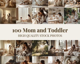 100 Mom and Toddler Stock Photo Bundle | Neutral Beige Motherhood Images | Faceless Stay-at-Home Mom Photos | Instagram Reel Cover Aesthetic