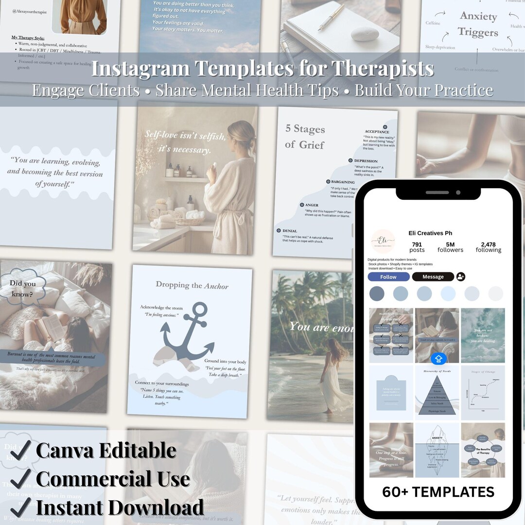 Therapist Instagram Templates: Mental Health Psychologist Social Media ...