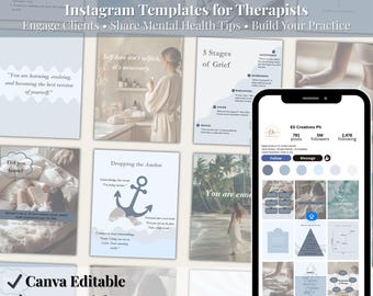 Therapist Instagram Templates: Mental Health Psychologist Social Media (Canva Digital Download)