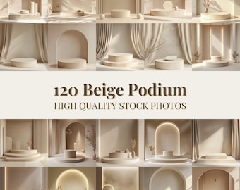 120 Beige Minimalistic Product Display Mock-Up | Neutral Product Podium Photography | Showcase Stock Photos for E-commerce & Branding