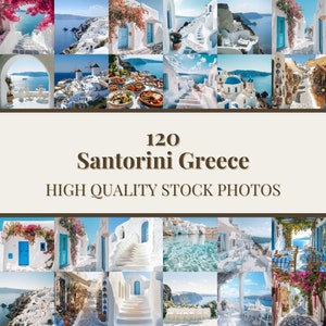 120 Santorini Stock Photo Bundle per il marketing estetico mediterraneo, immagini della Grecia senza volto per copertine di Instagram Reel e contenuti estivi